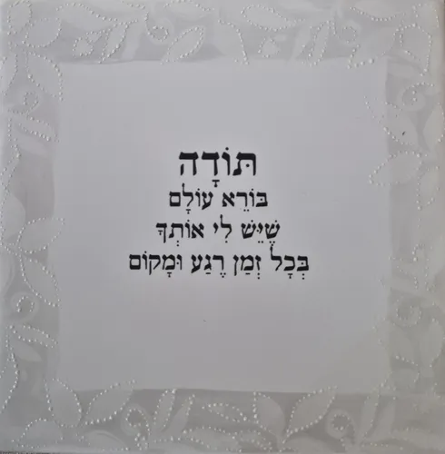 'תודה לך בורא עולם שיש לי אותך ' אריח לבן 15 על 15 מעוטר בטכניקה מיוחדת