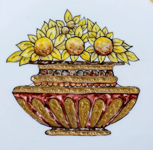 כד עם פרחים עם טכניקה מיוחדת של שיש, scavo ו- rilievo.